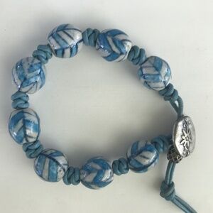 artisan ETSY beach blue leather wrap knotted engraved silver clasp handmade